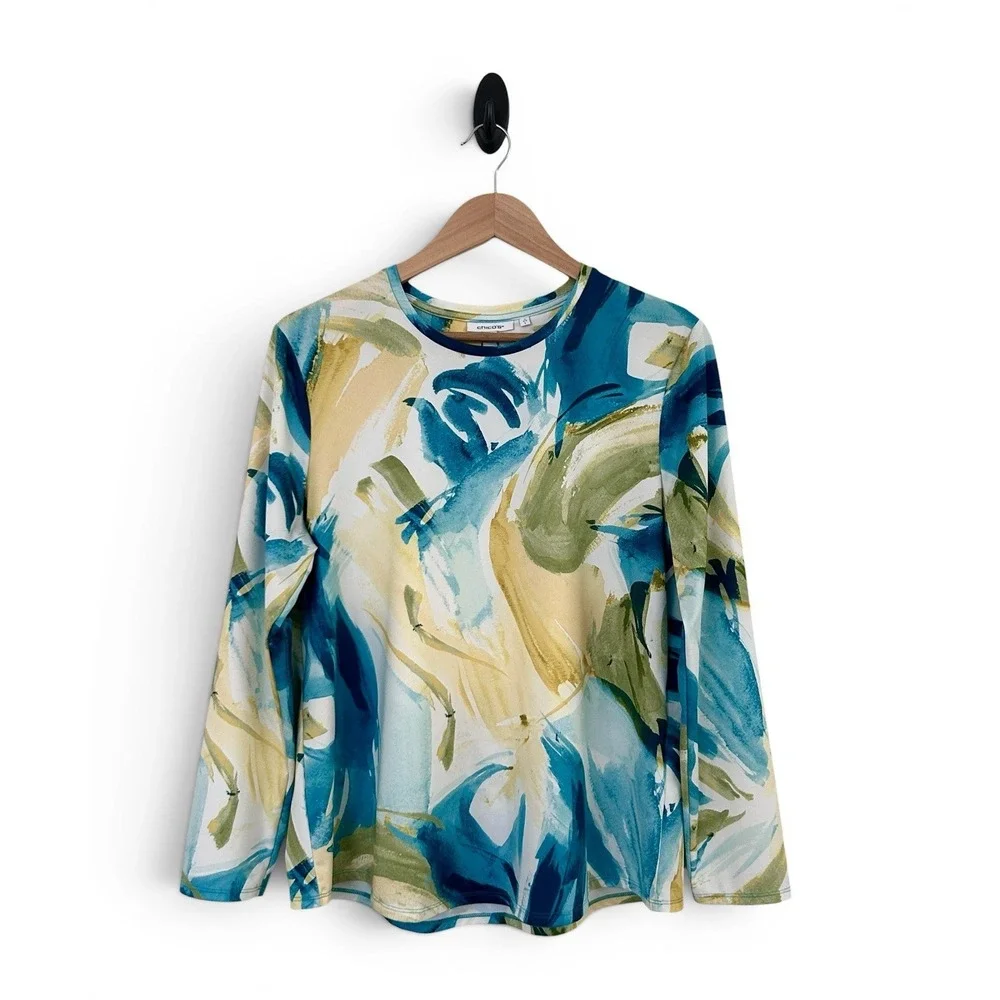 Chico's Zenergy Women Large Blue Green Multi Long Sleeve UPF 50+ Size 2 Top NWOT - Picture 2 of 13